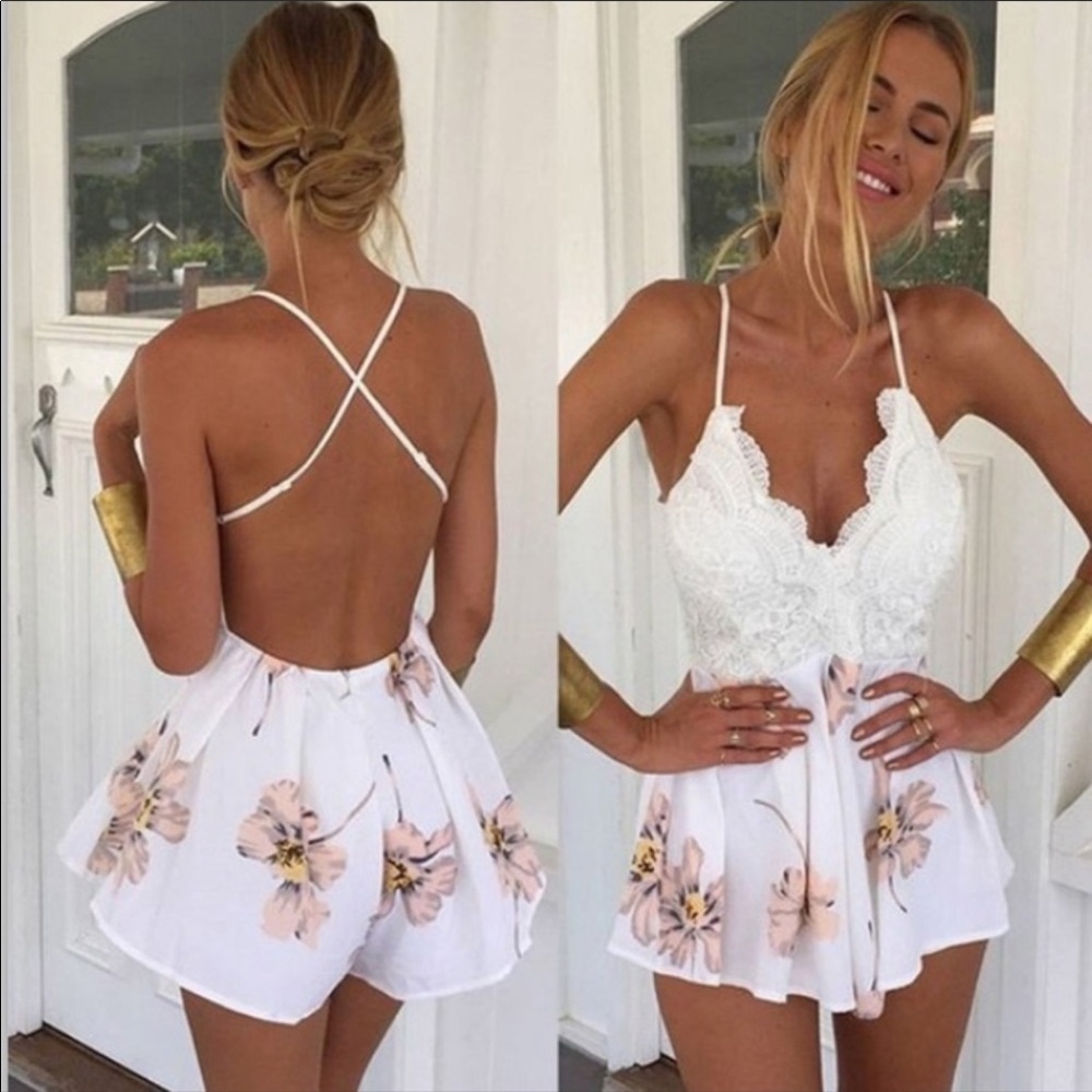 Floral and lace romper